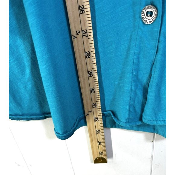 Neon Buddha Button Front Tunic Top Cotton Roll Tab Sleeves Blue Size 3X - Picture 6 of 10